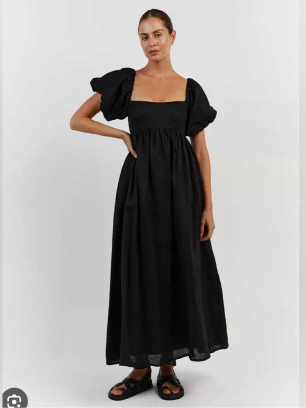 DISSH Black Puff-Sleeve Maxi Dress